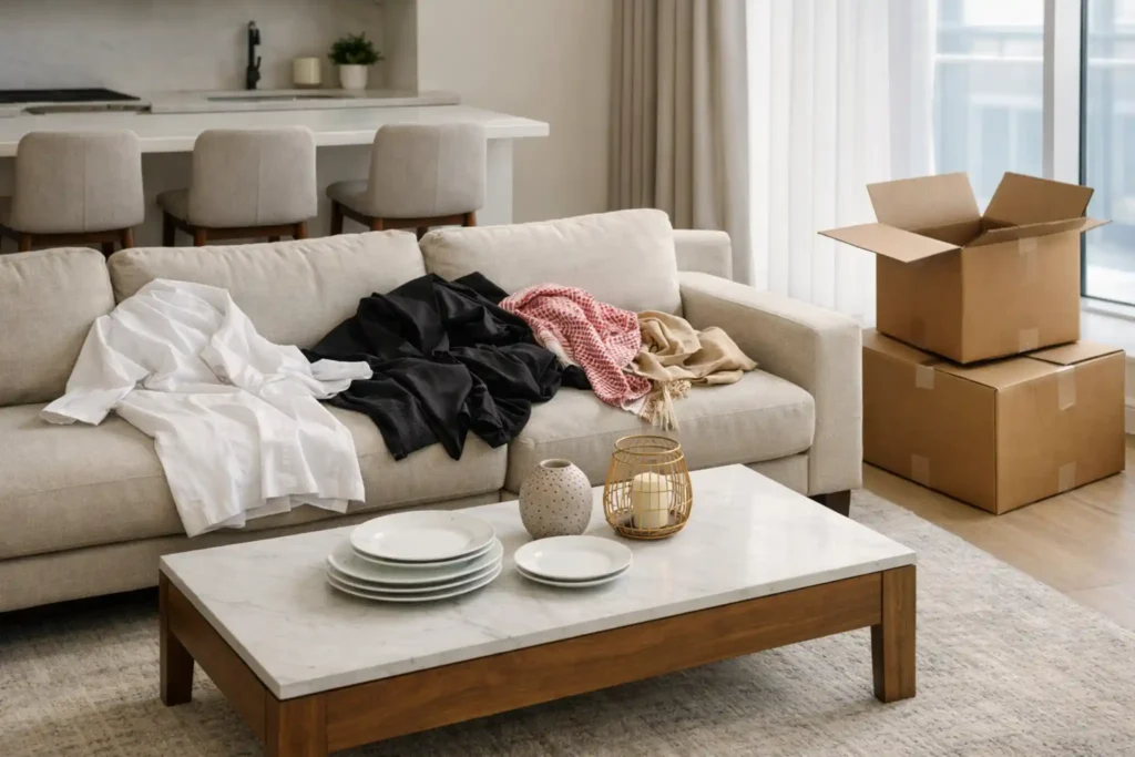 شقة جديدة بعد الانتقال فيها كراتين وعفش قبل التنظيف والترتيب النهائي